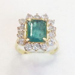 Yellow Gold Emerald & Diamond Cluster Ring